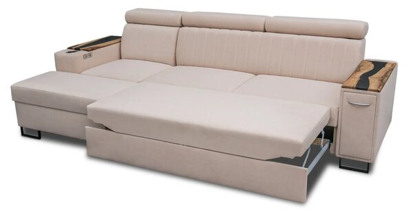 Kanapa Relax Simba V 250 cm - funkcja spania, podłokietniki z orzecha+żywica HIT!