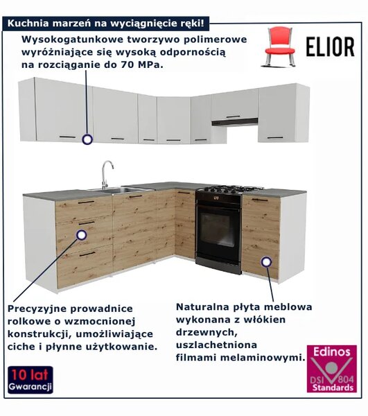 Narożny zestaw mebli do kuchni dąb artisan + biały R6-E04