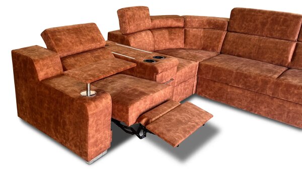 Narożnik do salonu Dublin, kanapa narożna, funkcja spania + pufa 280/250 cm tkanina PREMIUM
