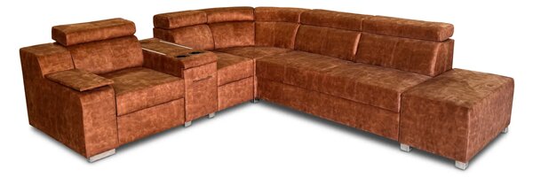 Narożnik do salonu Dublin, kanapa narożna, funkcja spania + pufa 280/250 cm tkanina PREMIUM