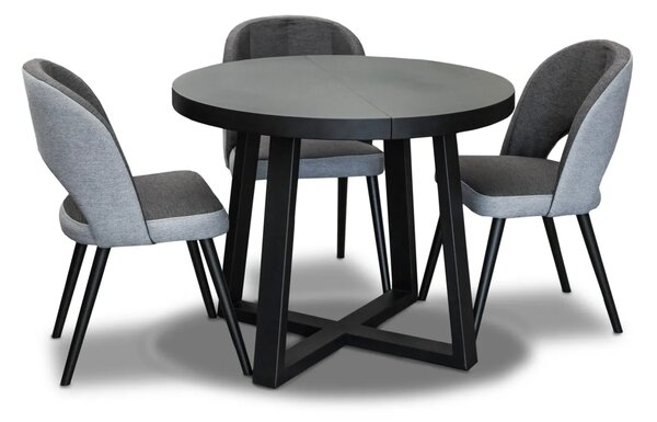 Zestaw: Stół Wj971 black fi100 + 2x wkładki 50 cm + 4 krzesła KW112