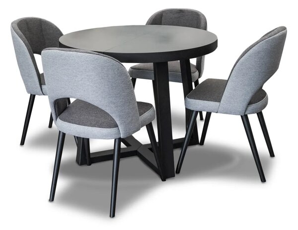 Zestaw: Stół Wj971 black fi100 + 2x wkładki 50 cm + 4 krzesła KW112