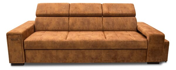 Nowoczesna Sofa KIRA, funkcja spania z pufą, 2 x pufy pod podłokietnikiem, ruchome zagłówki + barek