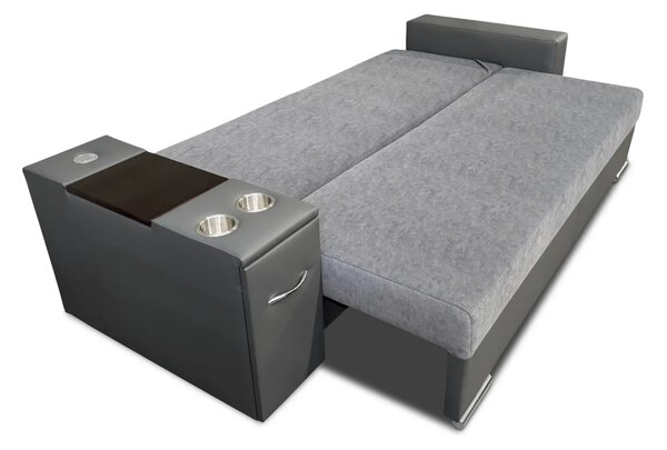 Trzyosobowa sofa rozkładana Gazebo z barkiem, skóra naturalna, tkanina