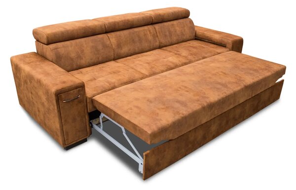 Nowoczesna Sofa KIRA, funkcja spania z pufą, 2 x pufy pod podłokietnikiem, ruchome zagłówki + barek