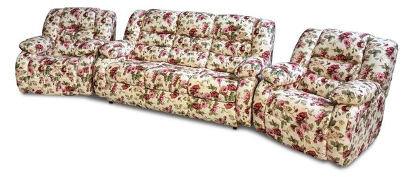 Fotel do salonu BORYS RELAX manualny / bujany w tkaninie w kwiaty styl angielski