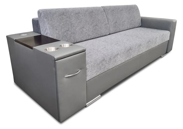 Trzyosobowa sofa rozkładana Gazebo z barkiem, skóra naturalna, tkanina