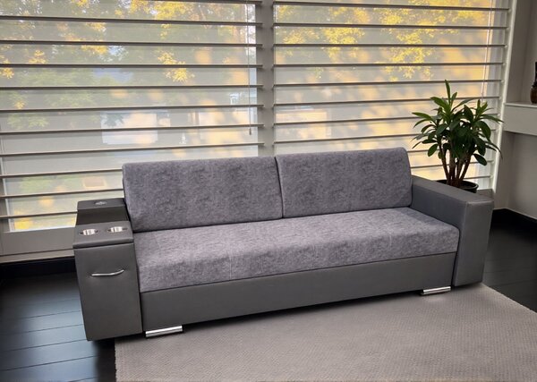 Trzyosobowa sofa rozkładana Gazebo z barkiem, skóra naturalna, tkanina