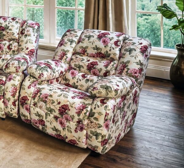 Fotel do salonu BORYS RELAX manualny / bujany w tkaninie w kwiaty styl angielski