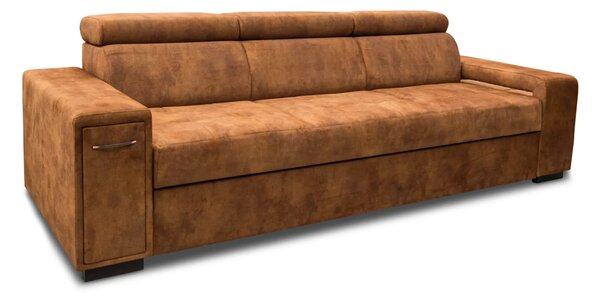 Nowoczesna Sofa KIRA, funkcja spania z pufą, 2 x pufy pod podłokietnikiem, ruchome zagłówki + barek