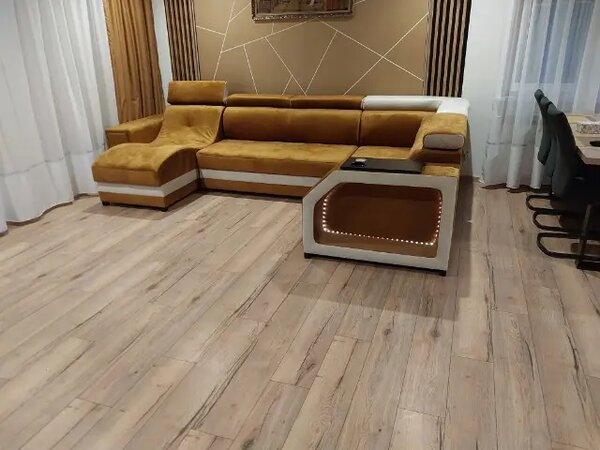 Narożnik Logano z szezlongiem 350x210 cm, barek uchwyt na kubek, USB, funkcja spania