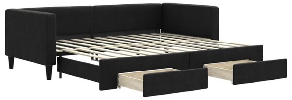 Sofa rozsuwana z szufladami, czarna, 90x200 cm, tkanina