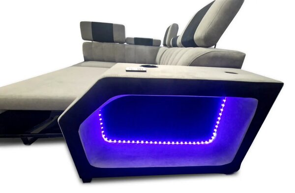 Narożnik logo V 270/210 cm podświetlenie LED, funkcją spania, ruchome zagłówki