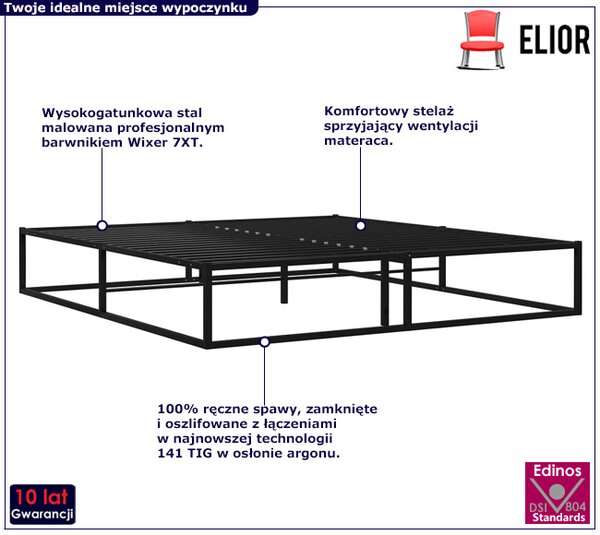 Czarne metalowe łóżko niskie stylu loft 160x200 cm - Arfas