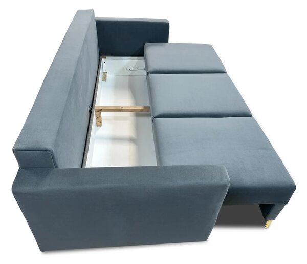 Sofa Livia modułowa z pufą 220 cm funkcja spania, pojemnik na pościel