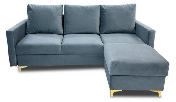 Sofa Livia modułowa z pufą 220 cm funkcja spania, pojemnik na pościel