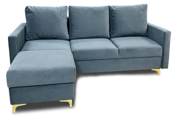 Sofa Livia modułowa z pufą 220 cm funkcja spania, pojemnik na pościel