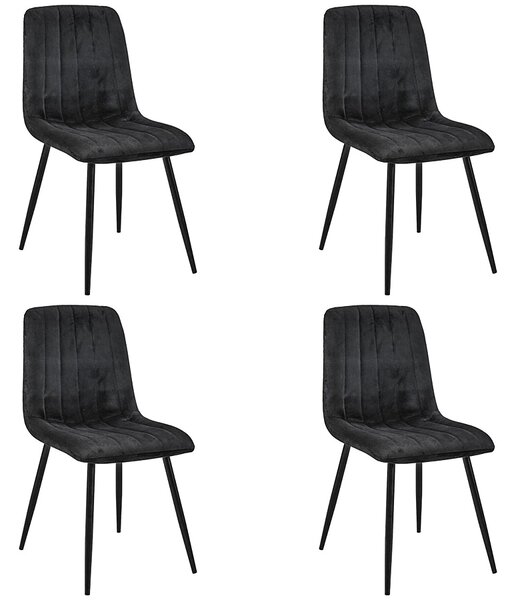 Zestaw 4 sztuk czarnych welurowych krzeseł z metalowymi nogami - Soniro 4X