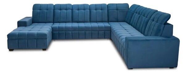 Ekskluzywny narożnik podkowa CHARM II tkanina 180/380/330 cm funkcja spania, pojemnik na pościel, powerport, półki
