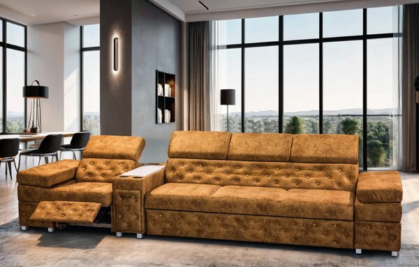 Sofa Infinity Pik Glamour z funkcją spania, 4 osobowa funkcją relax i barkiem