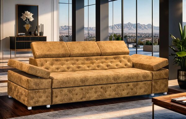 Sofa Infinity Pik Glamour z funkcją spania, 3 osobowa z zagłówkami, regulowane podłokietniki