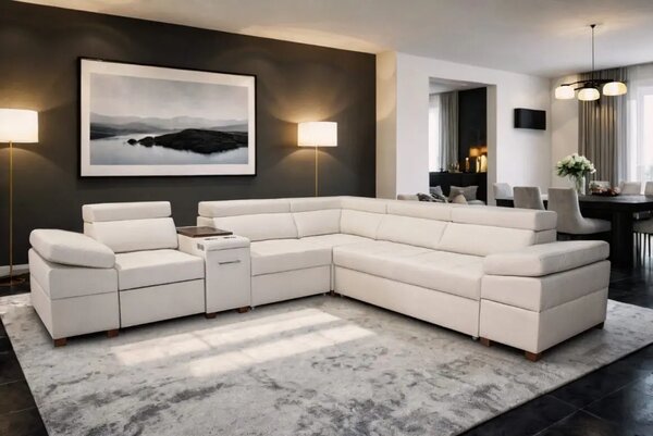 Narożnik do spania, narożnik do salonu Infinity VII 330/300 cm z funkcją relax, barkiem