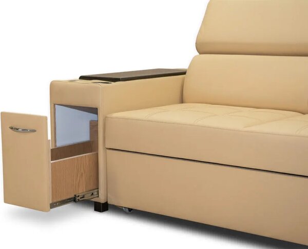 Sofa Infinity IV z funkcją spania, 3 osobowa z barkiem, powerportem 100% skóra naturalna