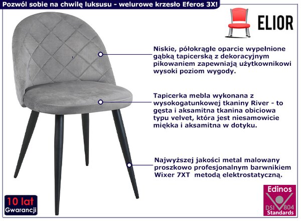 Szare welurowe krzesło z półokrągłym oparciem - Ari 3X
