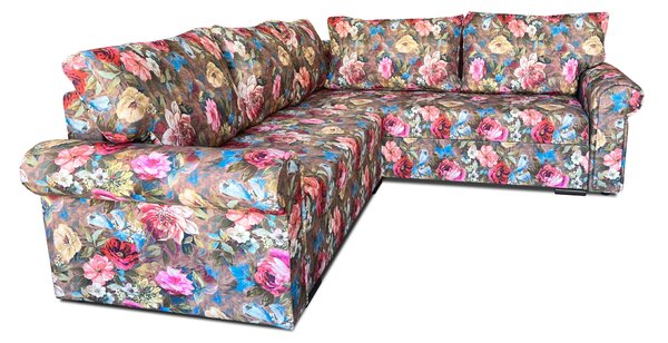 Narożnik AMELIA II 220/220 cm z funkcją spania i schowkiem na pościel print kwiatowy