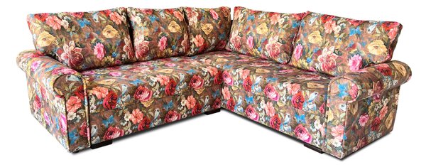 Narożnik AMELIA II 220/220 cm z funkcją spania i schowkiem na pościel print kwiatowy