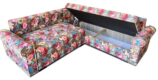 Narożnik AMELIA II 220/220 cm z funkcją spania i schowkiem na pościel print kwiatowy