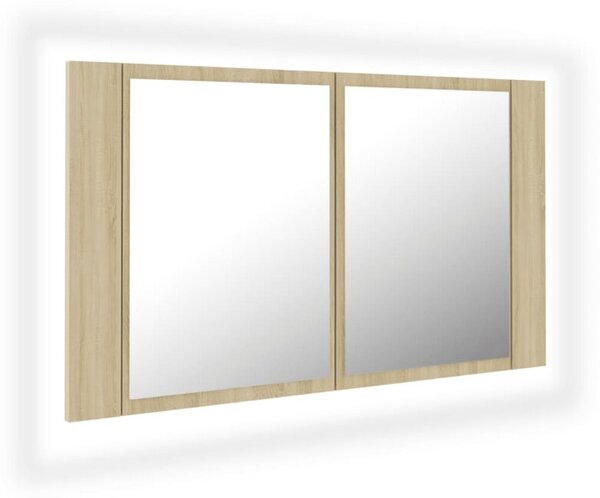 Szafka łazienkowa z lustrem i LED, dąb sonoma, 80x12x45, akryl