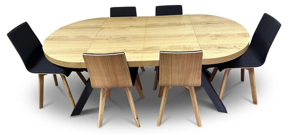 Zestaw Stół rozkładany okrągły LOFT X fi 100 + 4 krzesła LUKA
