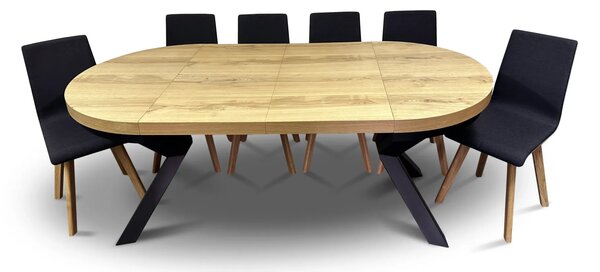 Zestaw Stół rozkładany okrągły LOFT X fi 100 + 4 krzesła LUKA