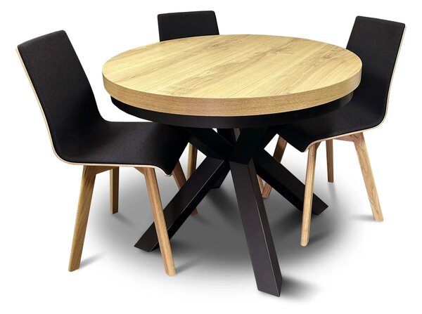 Zestaw Stół rozkładany okrągły LOFT X fi 100 + 4 krzesła LUKA