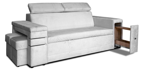 Nowoczesna Sofa KESLER I, podświetlenie + 2 x pufy, ruchome zagłówki