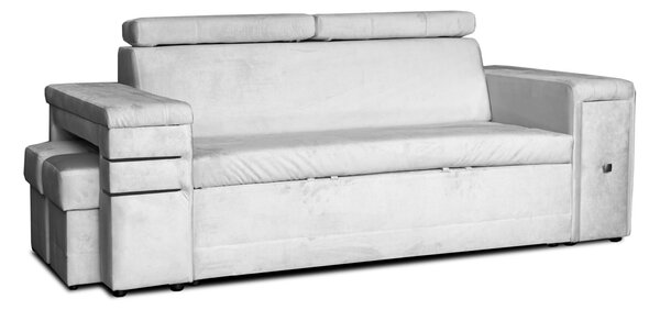 Nowoczesna Sofa KESLER I, podświetlenie + 2 x pufy, ruchome zagłówki