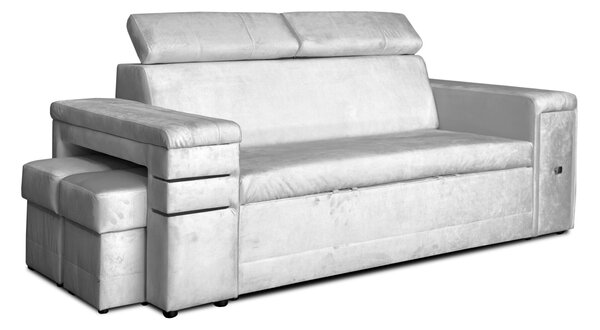 Nowoczesna Sofa KESLER I, podświetlenie + 2 x pufy, ruchome zagłówki