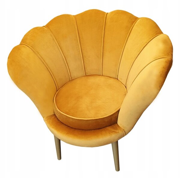 Fotel muszla w tkaninie welurowej, fotel Magnolia w stylu glamour
