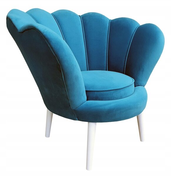 Fotel muszla w tkaninie welurowej, fotel Magnolia w stylu glamour