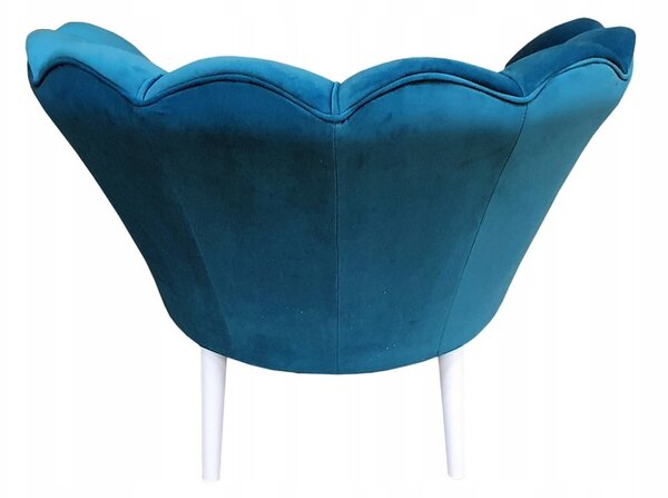 Fotel muszla w tkaninie welurowej, fotel Magnolia w stylu glamour
