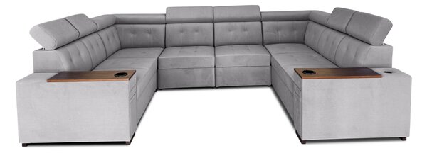 Narożnik rozkładany, uniwersalna podkowa 250/330x250cm cm Tulum VI 2x relax elektryczny + 2x barek