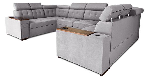 Narożnik rozkładany, uniwersalna podkowa 250/330x250cm cm Tulum VI 2x relax elektryczny + 2x barek