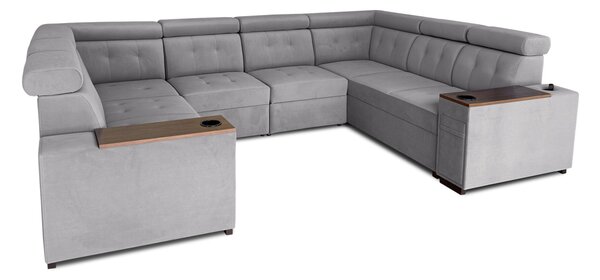 Narożnik rozkładany, uniwersalna podkowa 250/330x250cm cm Tulum VI 2x relax elektryczny + 2x barek