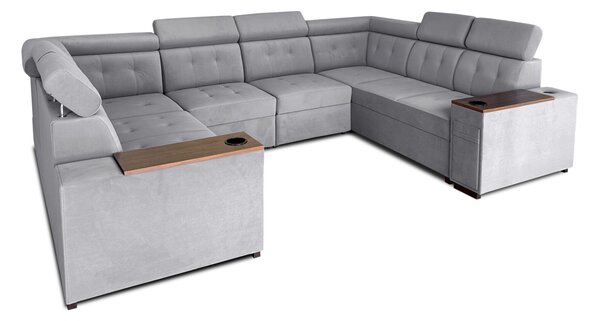 Narożnik rozkładany, uniwersalna podkowa 250/330x250cm cm Tulum VI 2x relax elektryczny + 2x barek