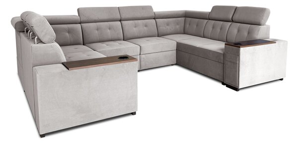 Narożnik rozkładany, uniwersalna podkowa 250/330x250cm cm Tulum VI 2x relax elektryczny + 2x barek
