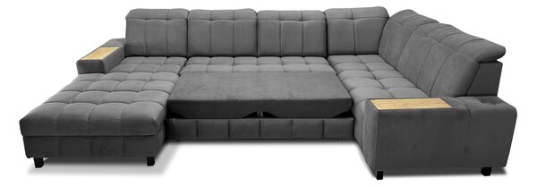 Ekskluzywny narożnik podkowa CHARM I tkanina 180/360/220 cm funkcja spania, powerport, półki