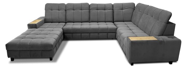 Ekskluzywny narożnik podkowa CHARM I tkanina 180/360/220 cm funkcja spania, powerport, półki