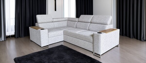 Mały funkcjonalny narożnik 250/170cm Charlie VII 2x uchwyty na kubki, USB+230V