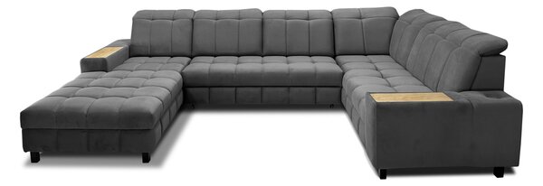 Ekskluzywny narożnik podkowa CHARM I tkanina 180/360/220 cm funkcja spania, powerport, półki